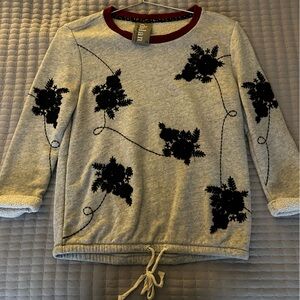Dolan Gray and Red Sweater with Black Floral Pattern
